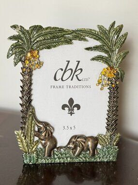 CBK Baby Elephant & Palm Tree - metal, enamel and gems